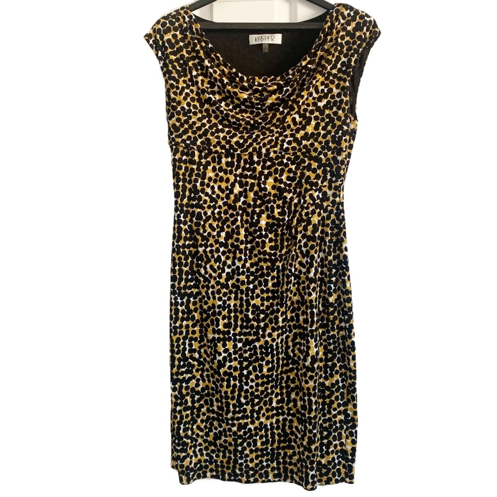 Kasper Splatter Print Draped Neckline Women’s Dress Size Small